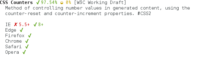 counter-reset和counter-increment的浏览器兼容性
